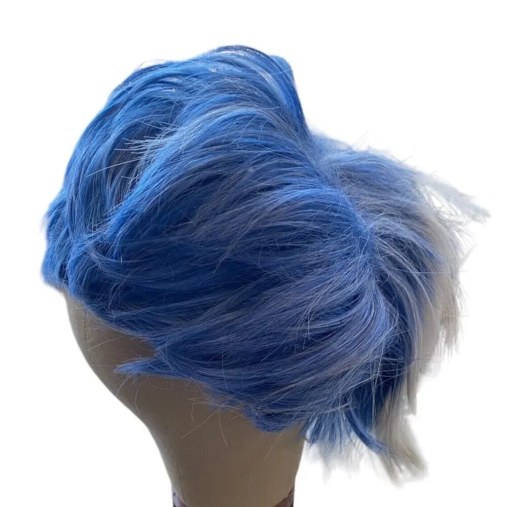 Men Male Boys Short Full Wig Blue White Anime Cosplay Costume Party Hair Mullet